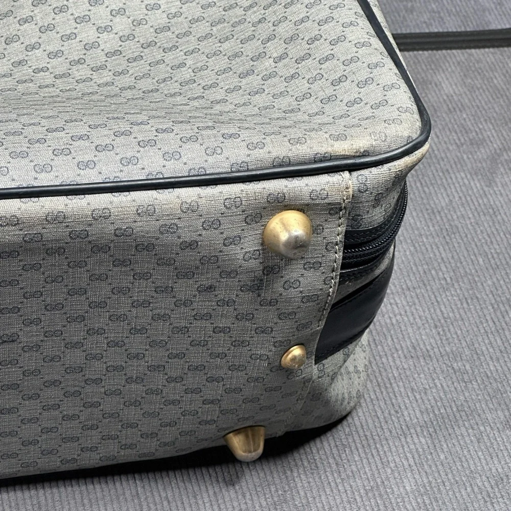 Vintage Gucci GG Monogram Suitcase Navy Leather Trim Travel Bag Large Soft Case